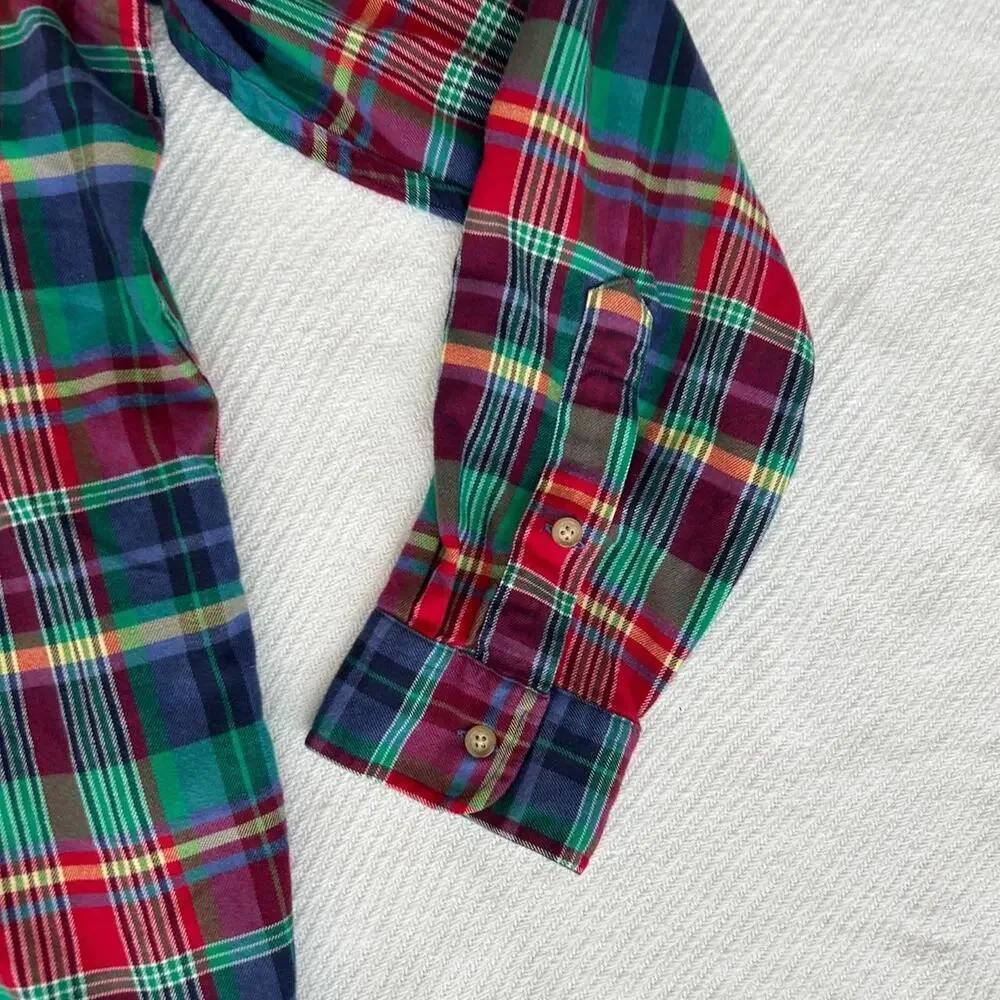 Polo Ralph Lauren Red and green plaid flannel button down shirt L 100% cotton